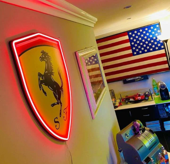 Ferrari Neon Wall Sign LED Automotive Decor for Garage and Man Cave