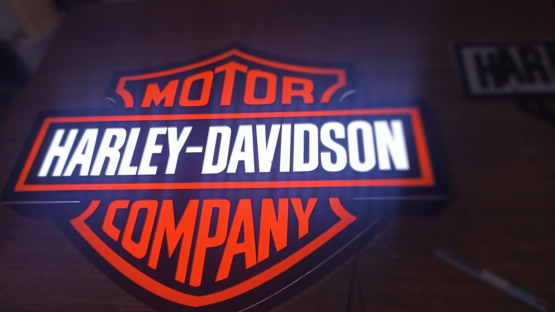 Harley Davidson LED logo wall sign made of 3mm acrylic for garage and interior decor
