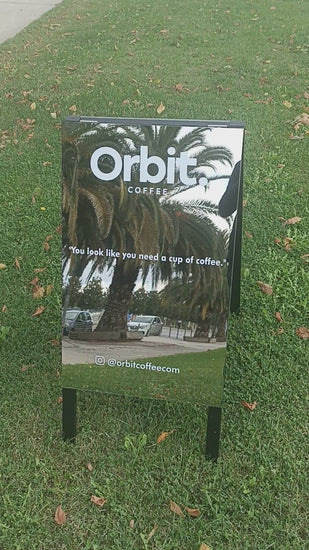 Double-sided mirrored sidewalk sign for storefronts, restaurants, and outdoor advertising, foldable and durable design